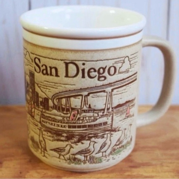 San Diego Mug Vintage 70s Truck Stop Mug Travel Souvenir Stoneware Embossed - Picture 1 of 6